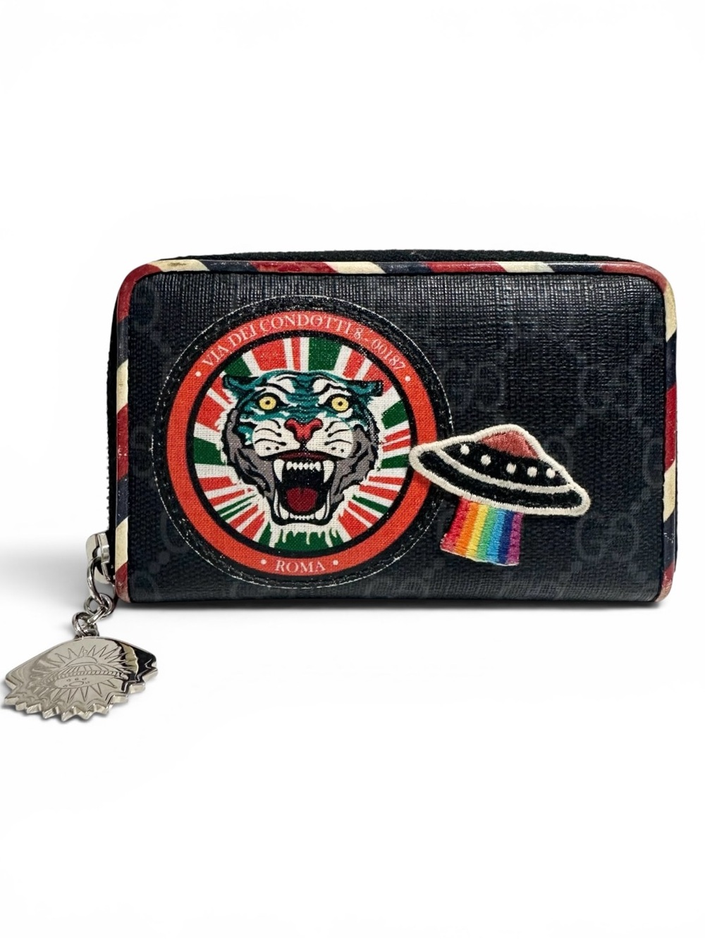 Gucci Night Courrier GG Supreme Canvas & Leather Tiger Zip Around Card Holder